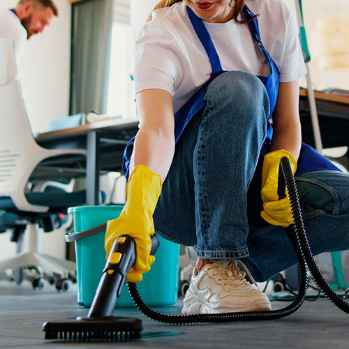 Professional cleaner maintaining a workplace